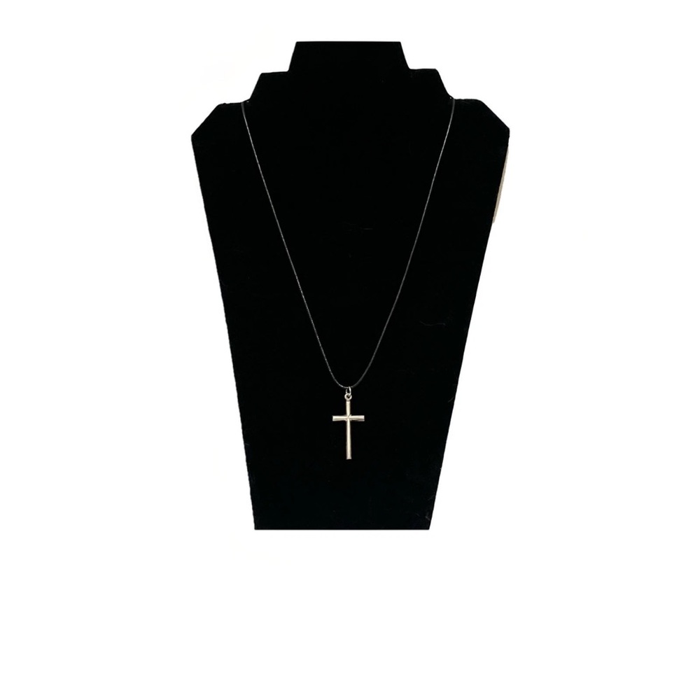 Vintage Silver Plated Cross On Black Leather Cord. Goth, Grunge, Punk.